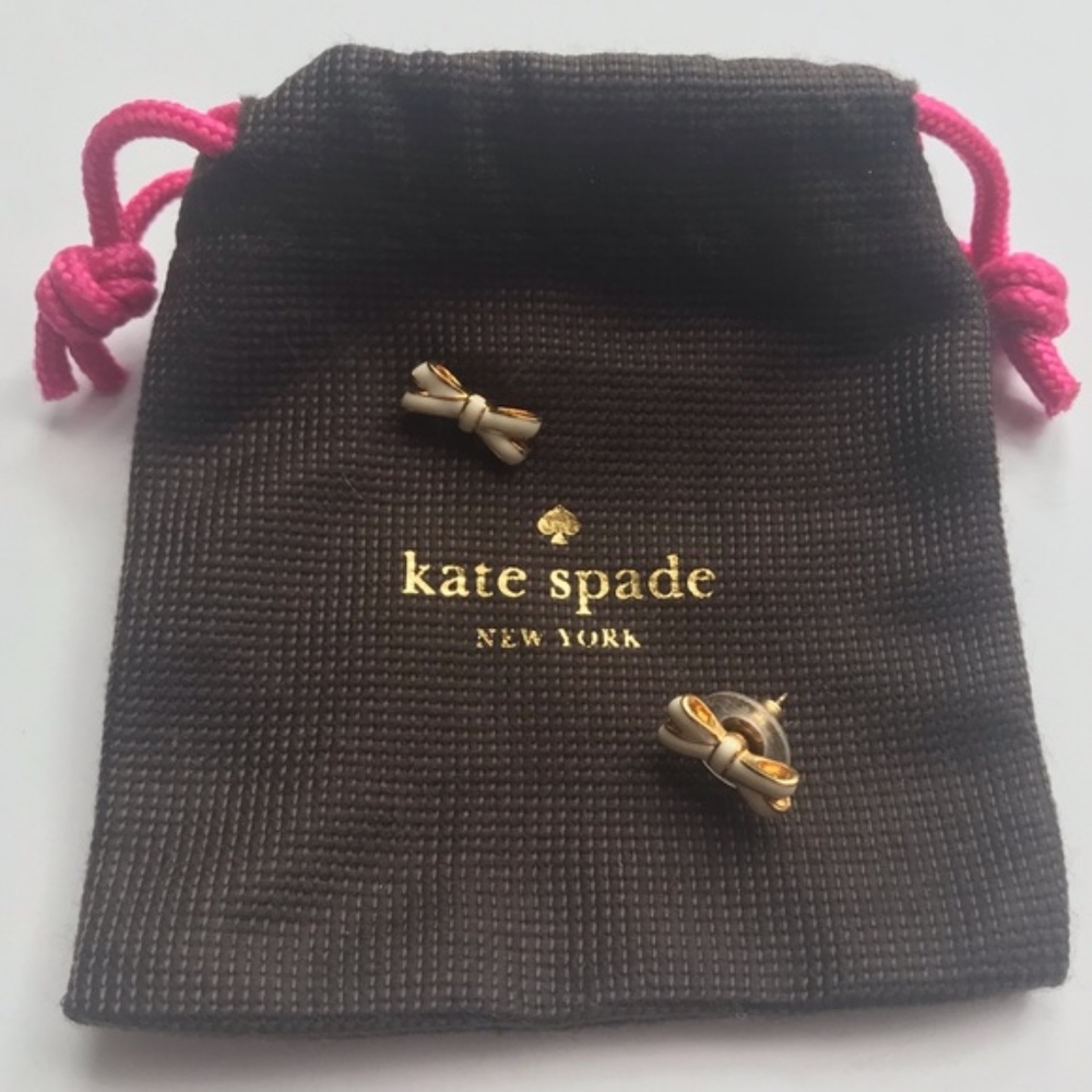 Kate Spade Earrings Skinny Mini Biege Enamel Gold